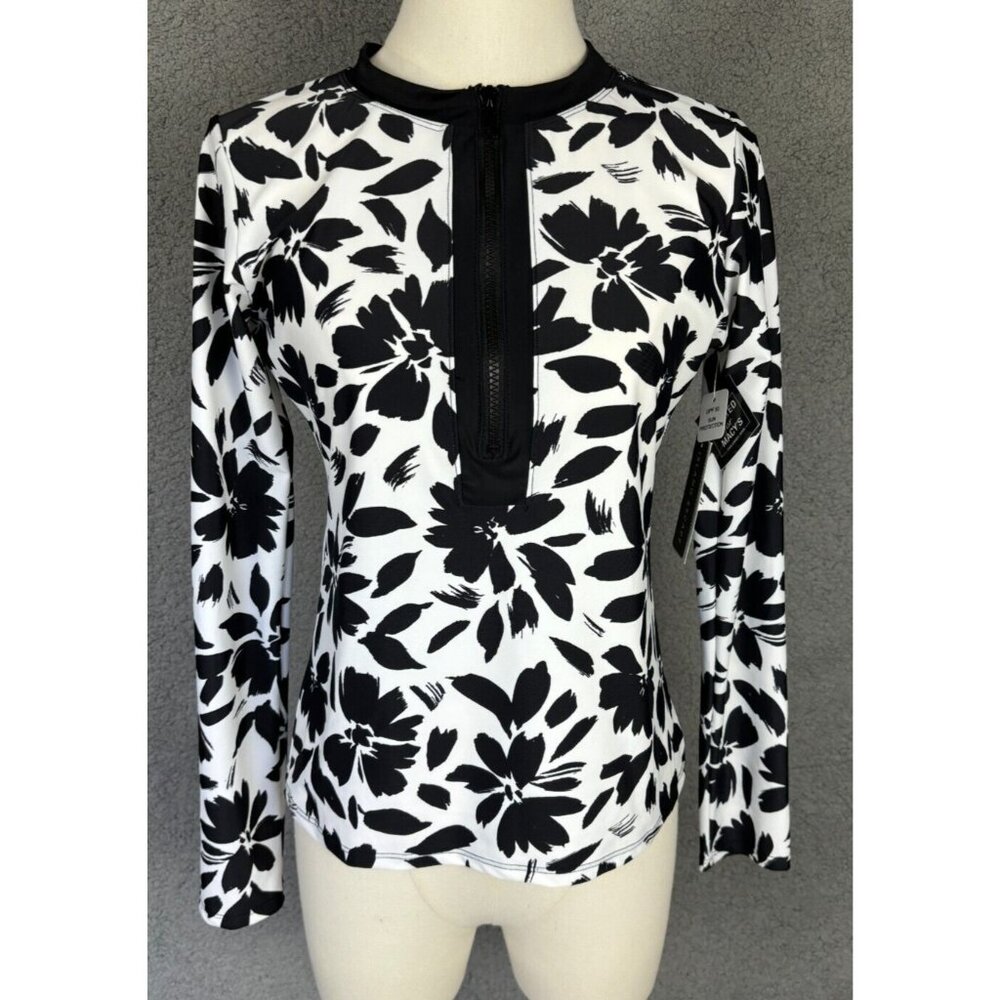 Island Escape Printed Half-Zip Long-Sleeve Rash Guard SMALL Floral Print NWT'S.